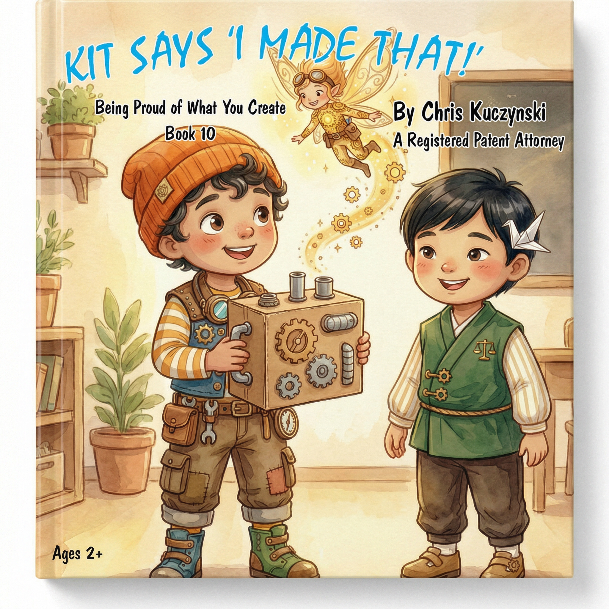 Book cover of 'Kit Says 'I Made That!' by Chris Kuczynski with two children and a fairy. Kit Says 'I Made That!': Being Proud of What You Create (Book 10)
