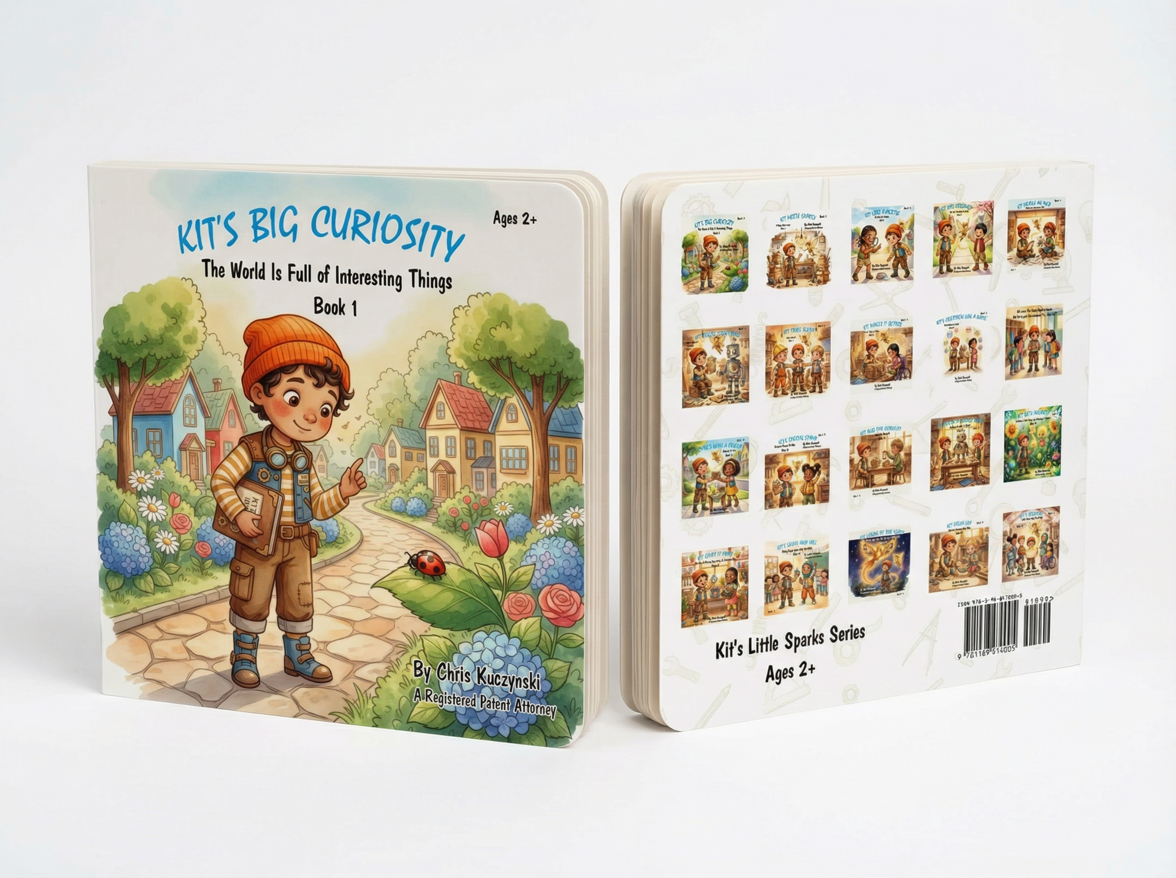 Children's book titled 'Kits Big Curiosity' with a boy and ladybug illustration on a white background. Kit's Big Curiosity: The World Is Full of Interesting Things (Book 1)
