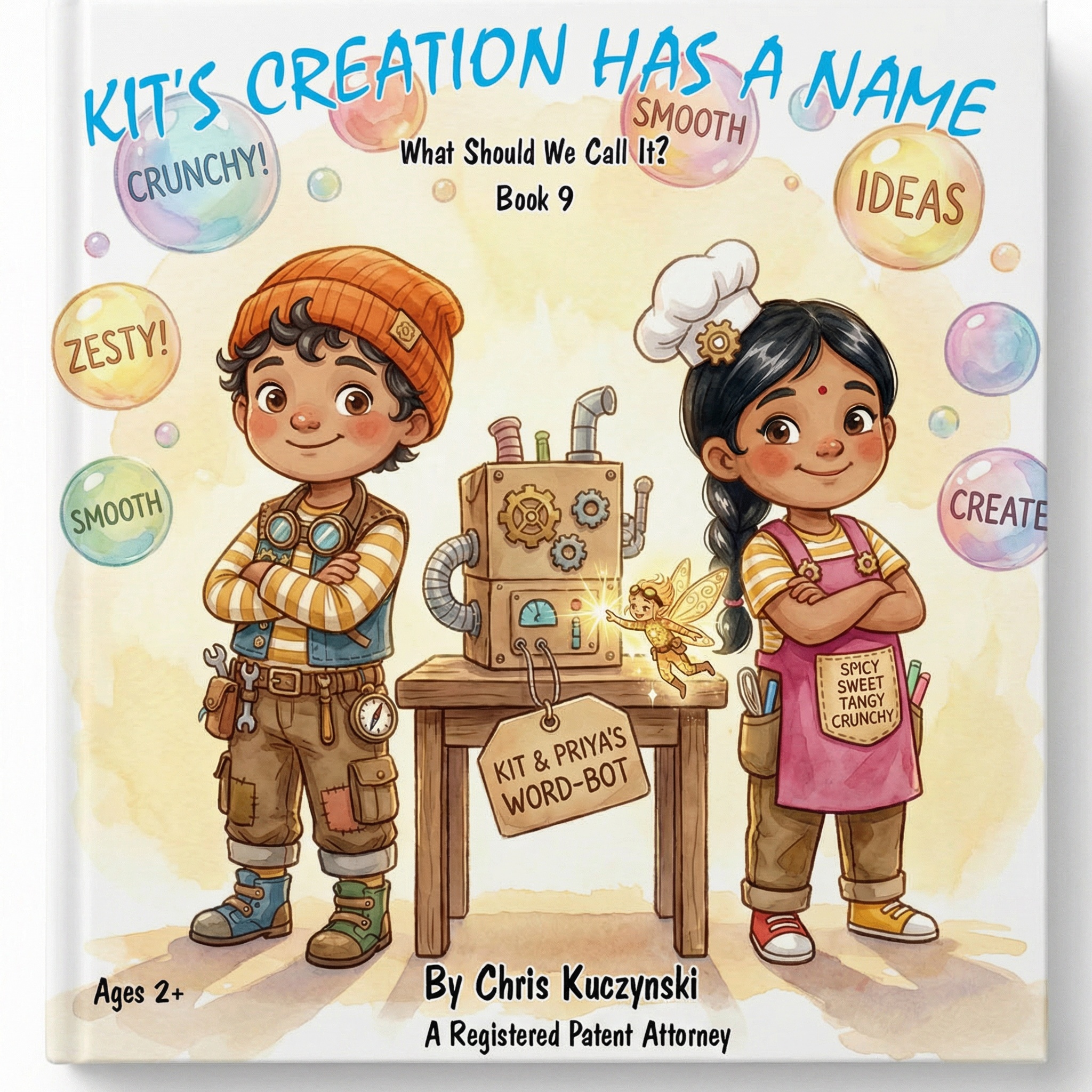 Book cover of 'Kit's Creation Has a Name' with two children and a word-bot. Kit's Creation Has A Name: What Should We Call It? (Book 9)