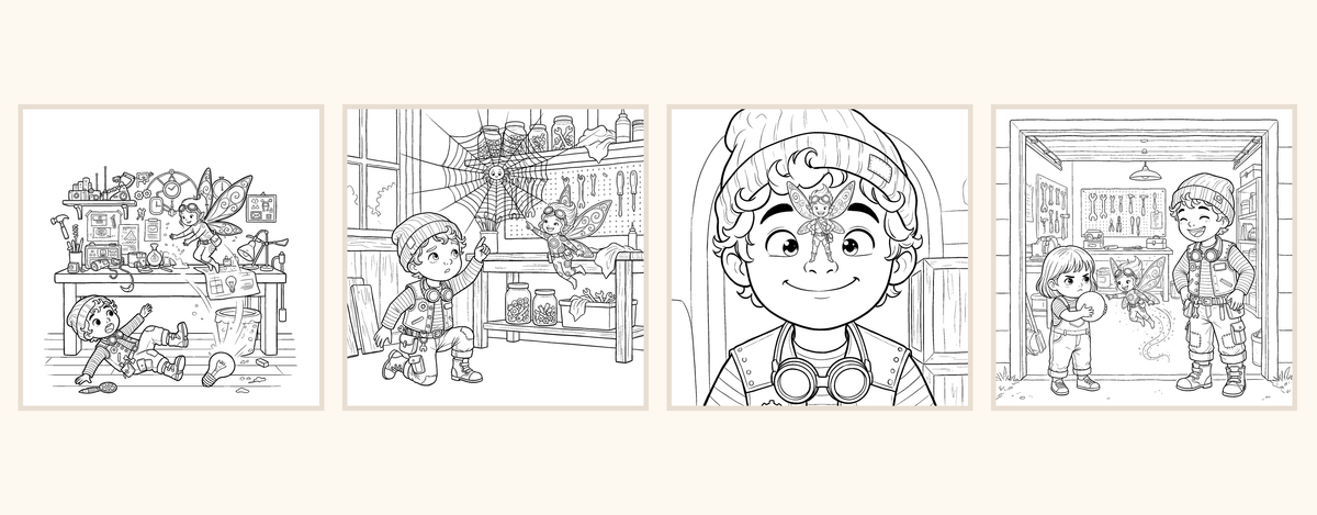 Kit coloring pages from Kit Meets Sparks, a STEM picture book for toddlers and preschoolers
