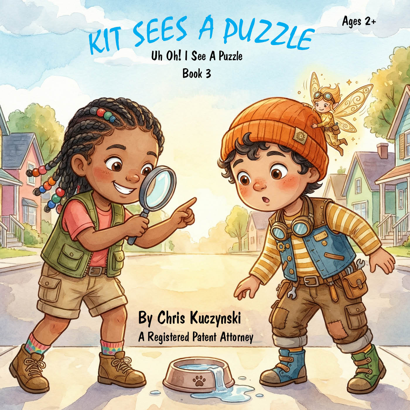Kit Sees A Puzzle, single book cover from the Kit's Little Sparks Complete 20 Book Set. Children's board book by Chris Kuczynski for ages 2 to 4.