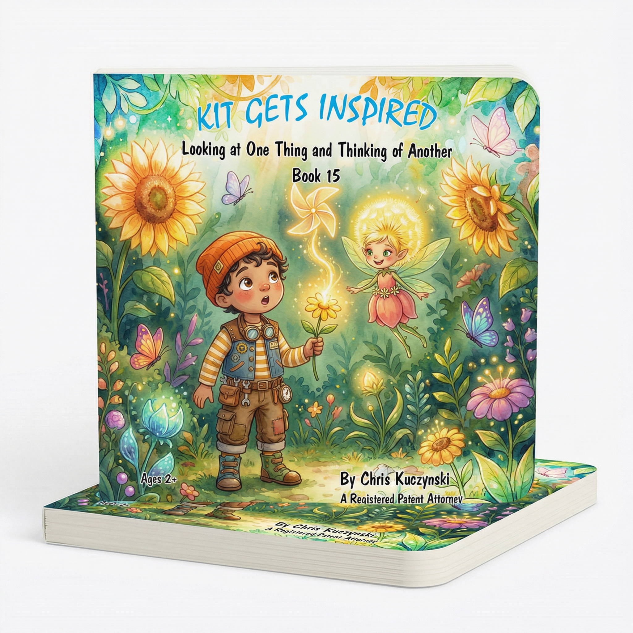 Children's book titled 'Kit Gets Inspired' with a colorful cover featuring a boy, fairy, and flowers. Kit Gets Inspired: Looking at One Thing and Thinking of Another (Book 15)